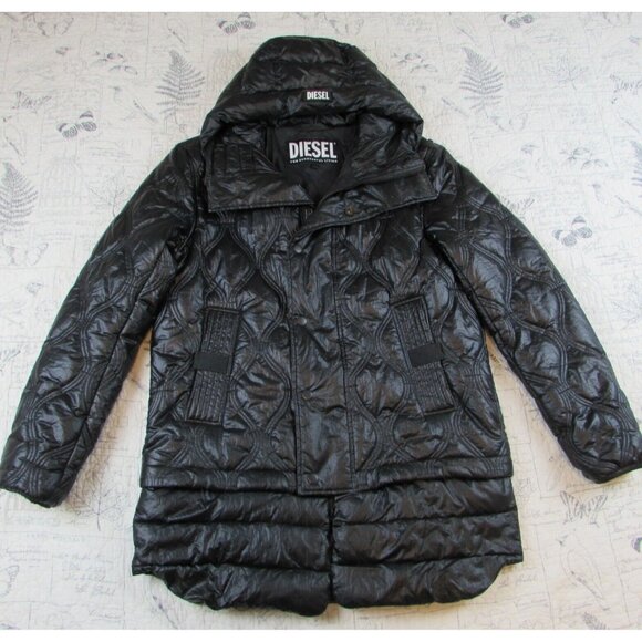 EUC Mens Diesel Stitchings W-CRAWFORD  puffer jacket hood detachable hem  sz M - Picture 1 of 16